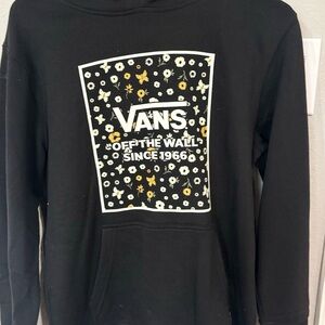 Vans Black Hoodie with White and Yellow Floral Logo